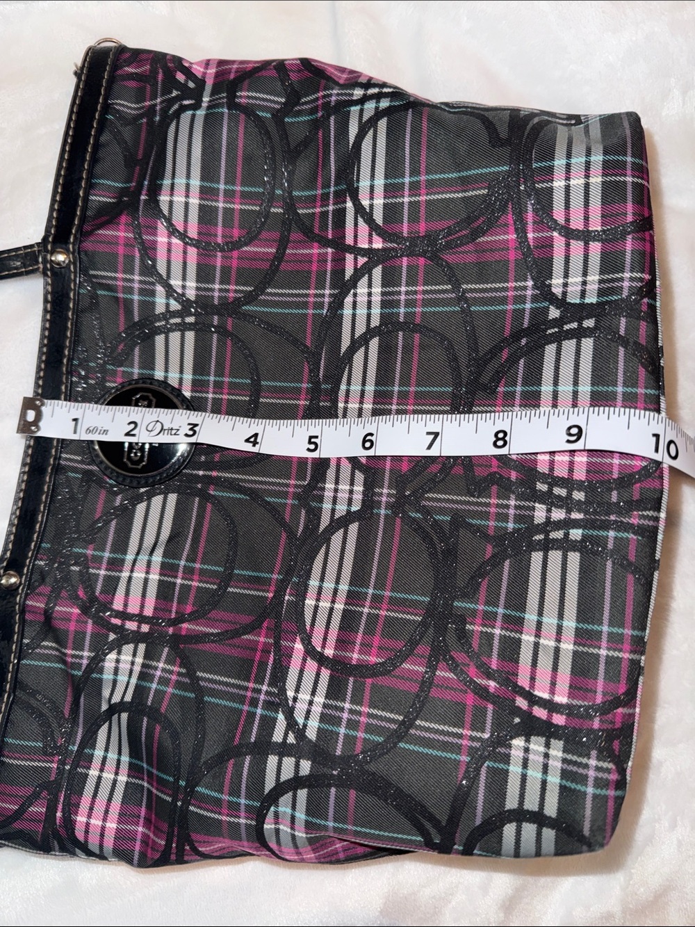 Coach Black Plaid Tote with Pink Accents - Picture 12 of 12